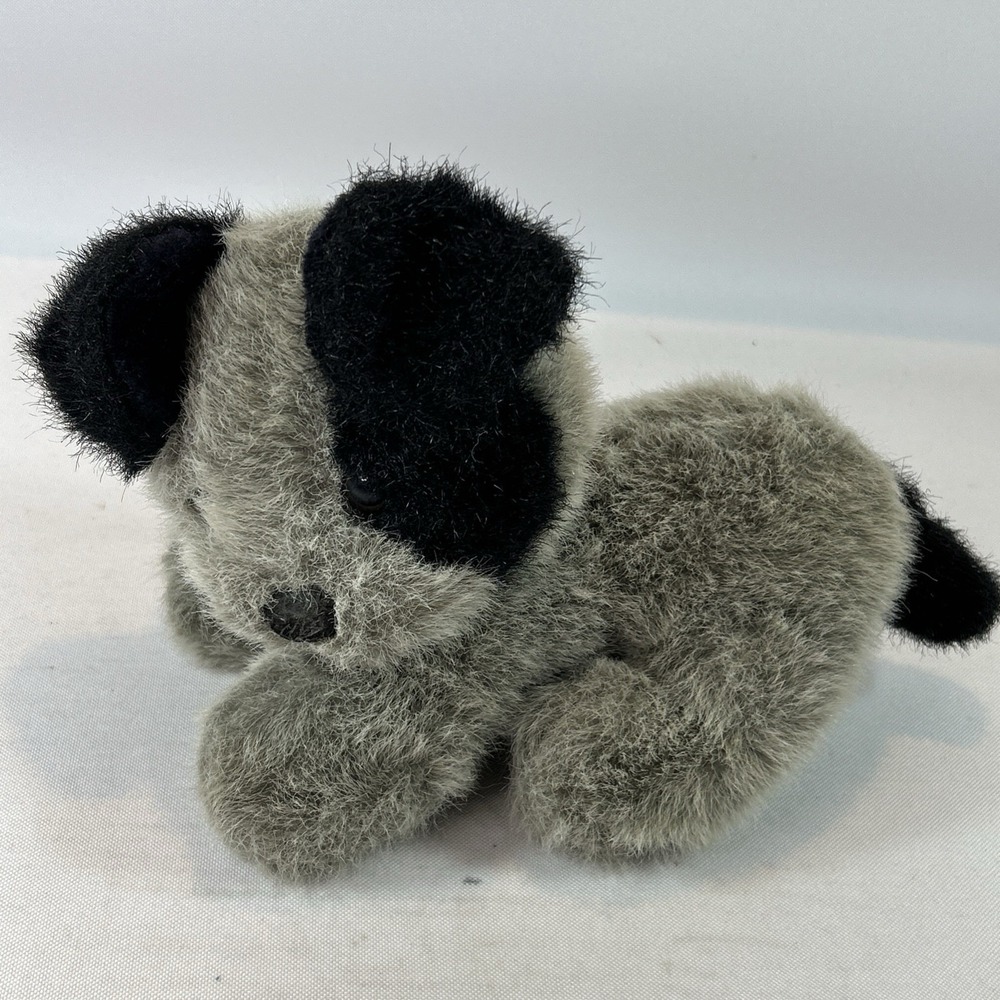 Vintage Gerber Precious Puppy Plush 1980's Plush Dog Gray & Black